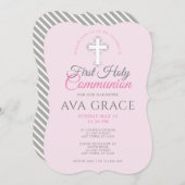 ガールズファーストホーリーコミュニオンピンククロス招待状 招待状 (正面/裏面)
