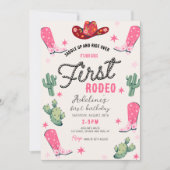 ガールズファーストロデオ誕生日女性のカーボーイかわいいピンク 招待状 (正面)