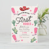 ガールズファーストロデオ誕生日女性のカーボーイかわいいピンク 招待状 (スタンド正面)