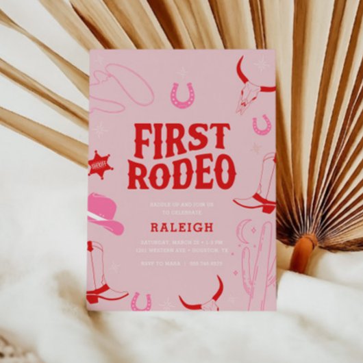ガールズファースト名門私立校風のロデオ女性のカーボーイ1st誕生日 招待状