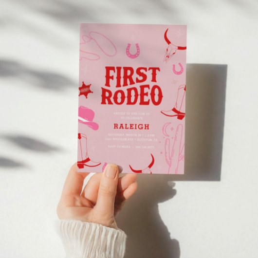 ガールズファースト名門私立校風のロデオ女性のカーボーイ1st誕生日 招待状