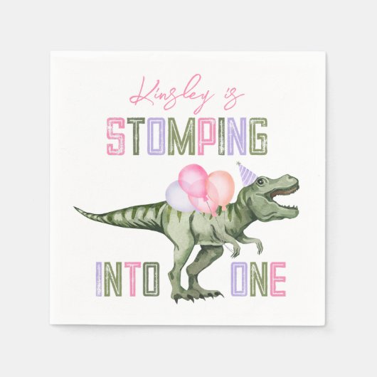 ガールズファースト恐竜誕生日紙ナプキンス スタンダードカクテルナプキン (正面)