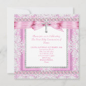 ガールズファースト聖コミュニオンクロスかわいらしピンクパール 招待状 (裏面)