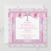 ガールズファースト聖コミュニオンクロスかわいらしピンクパール 招待状 (正面)