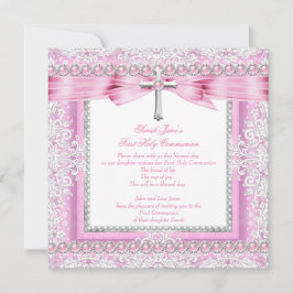 ガールズファースト聖コミュニオンクロスかわいらしピンクパール 招待状
