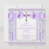 ガールズファースト聖体拝領クロスかわいらしラベンダー3 招待状 (正面)