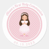 ガールズファースト聖体拝領ピンク水玉模様 ラウンドシール (正面)