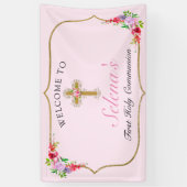ガールズファースト聖餐式かわいらしフローラ歓迎 横断幕 (縦)