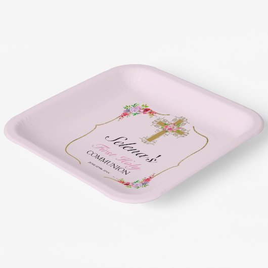 ガールズファースト聖餐式かわいらしフローラ ペーパープレート (傾斜あり)