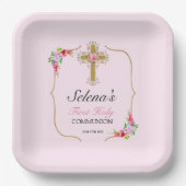 ガールズファースト聖餐式かわいらしフローラ ペーパープレート (正面)