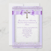 ガールズファースト聖餐式クロスかわいらしラベンダー 招待状 (裏面)