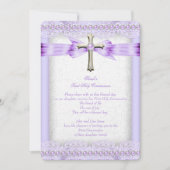 ガールズファースト聖餐式クロスかわいらしラベンダー 招待状 (正面)