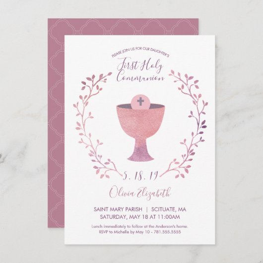 ガールズファースト聖餐式招待状カード 招待状 (正面/裏面)