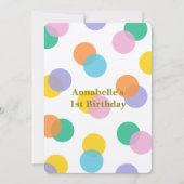 ガールズファースト誕生日カラフル水玉模様 招待状 (正面)