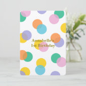 ガールズファースト誕生日カラフル水玉模様 招待状 (スタンド正面)