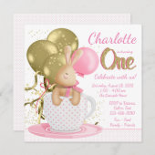 ガールズファースト誕生日パーティーお洒落ピンク金ゴールド 招待状 (正面/裏面)