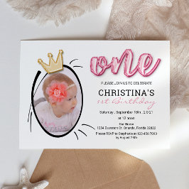 ガールズファースト誕生日パーティーかわいいプリンセス写真 招待状