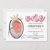 ガールズファースト誕生日パーティーかわいいプリンセス写真 招待状 (正面)