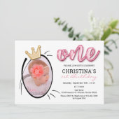 ガールズファースト誕生日パーティーかわいいプリンセス写真 招待状 (スタンド正面)