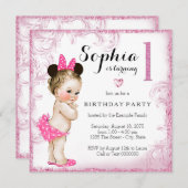 ガールズファースト誕生日パーティーピンクスワール 招待状 (正面/裏面)