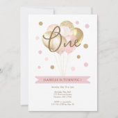 ガールズファースト誕生日ピンクと金ゴールドパーティー 招待状 (正面)