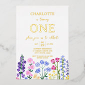 ガールズファースト誕生日ワイルドフラワーガーデンパーティー 箔招待状 (正面)
