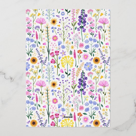 ガールズファースト誕生日ワイルドフラワーガーデンパーティー 箔招待状 (裏面)