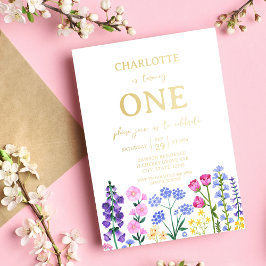 ガールズファースト誕生日ワイルドフラワーガーデンパーティー 箔招待状