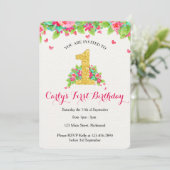 ガールズファースト誕生日招待状-ピンク&金ゴールド 招待状 (スタンド正面)