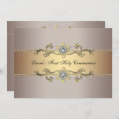 ガールズファースト金ゴールド聖餐式招待状 招待状 (正面/裏面)