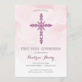ガールズファースト・ホーリー・コミューニオン招待状、水彩 招待状