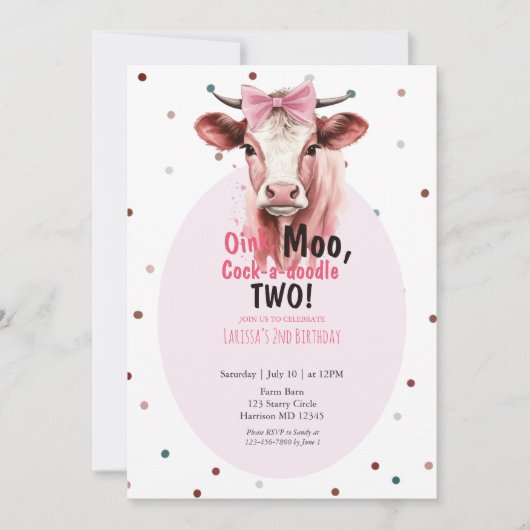 ガールズファームアニマルカウセカンド誕生日招待状 招待状 (正面)
