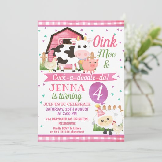 ガールズファームアニマルズ誕生日招待状 招待状 (スタンド正面)