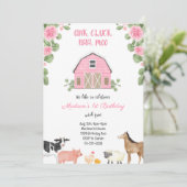 ガールズファームピンク納屋周囲の庭誕生日パーティーの招待 招待状 (スタンド正面)