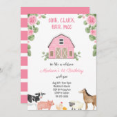 ガールズファームピンク納屋周囲の庭誕生日パーティーの招待 招待状 (正面/裏面)