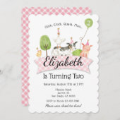 ガールズファーム納屋周囲の庭誕生日パーティーの招待 招待状 (正面/裏面)