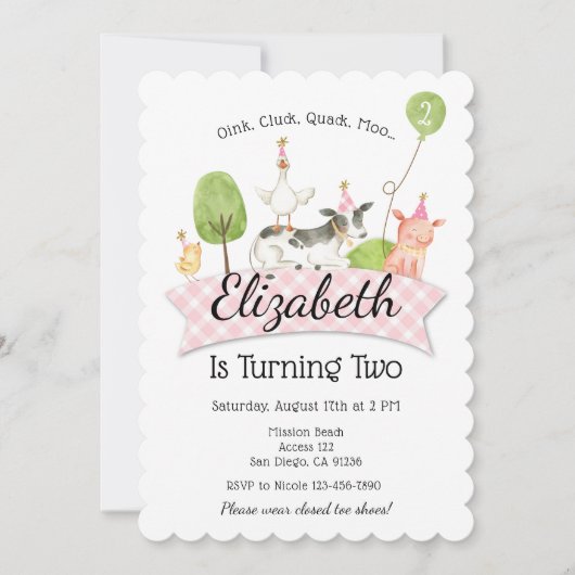 ガールズファーム納屋周囲の庭誕生日パーティーの招待 招待状 (正面)