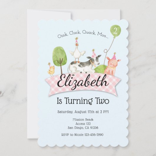 ガールズファーム納屋周囲の庭2nd誕生日パーティの招待状 招待状 (正面)