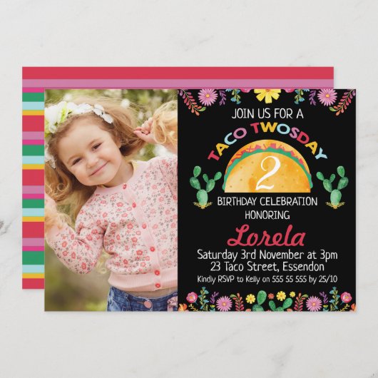ガールズフィエスタタコトゥオスデイ誕生日招待状 招待状 (正面/裏面)