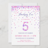 ガールズフィフス誕生日フィフス誕生日紙吹雪パーティー 招待状 (正面)