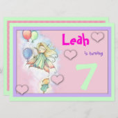 ガールズフェアリーと子猫バースデーパーティー招待状 招待状 (正面/裏面)