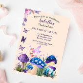 ガールズフェアリーパープルマッシュルームバタフライ誕生日 招待状