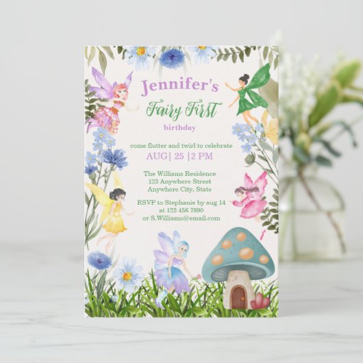ガールズフェアリーファースト誕生日妖精と花 招待状 (スタンド正面)