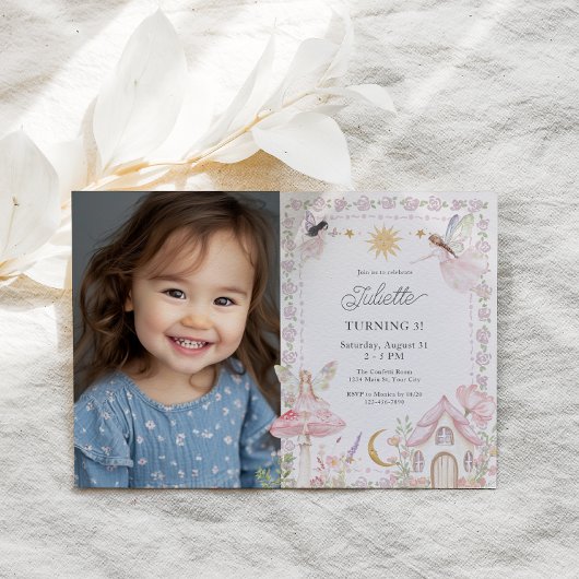 ガールズフェアリーマジカルガーデン任意の年齢の誕生日写真 招待状