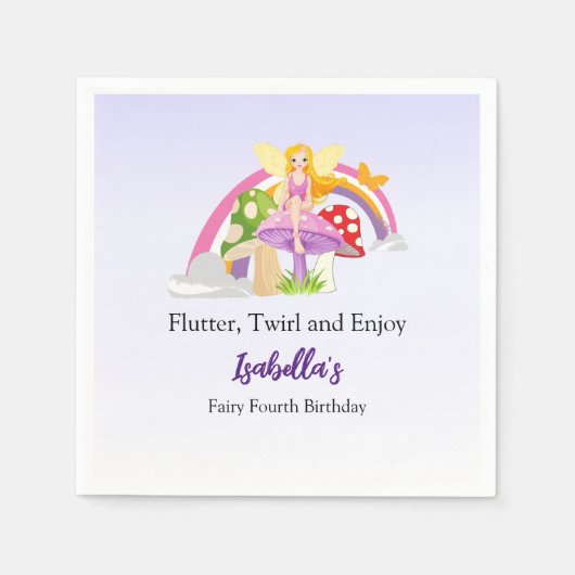 ガールズフェアリーマッシュルームレインボー誕生日 スタンダードカクテルナプキン (正面)