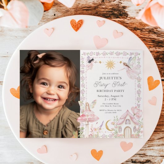 ガールズフェアリー最初の魔法の庭の誕生日写真 招待状