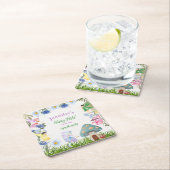 ガールズフェアリー誕生日妖精と花任意の年齢 スクエアペーパーコースター (インサイチュ)