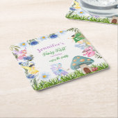 ガールズフェアリー誕生日妖精と花任意の年齢 スクエアペーパーコースター (アングル)