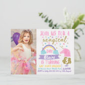 ガールズフォトウォーターカラーユニコーン誕生日招待状 招待状 (スタンド正面)