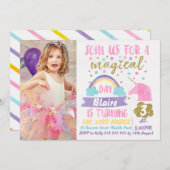 ガールズフォトウォーターカラーユニコーン誕生日招待状 招待状 (正面/裏面)